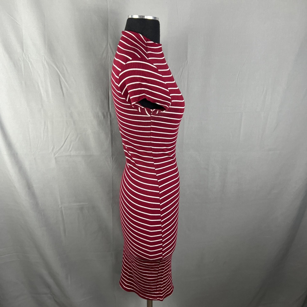 Poetry Fashion Bodycon Dress Womens Burgundy White Striped Ribbed Knit Festival